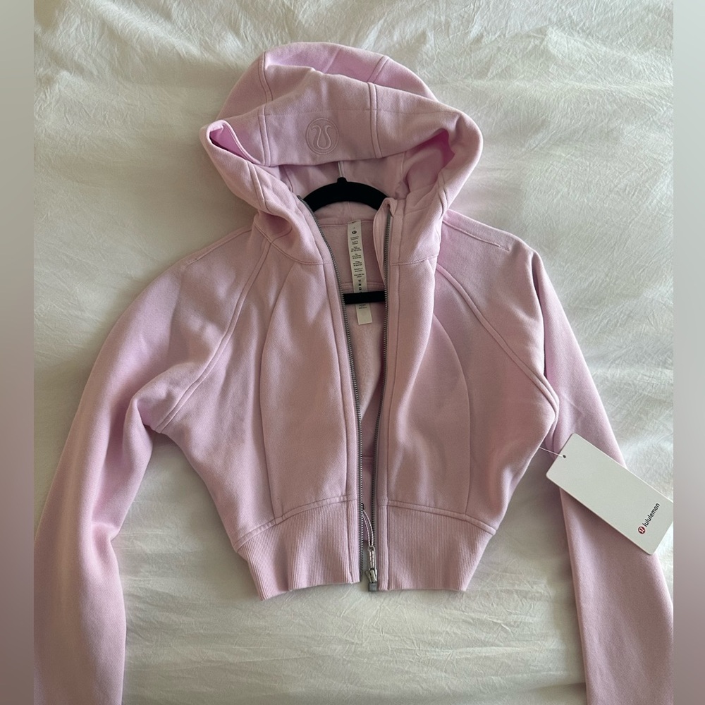 NWT lululemon scuba full zip cropped hoodie Sz 2 in meadowsweet pink